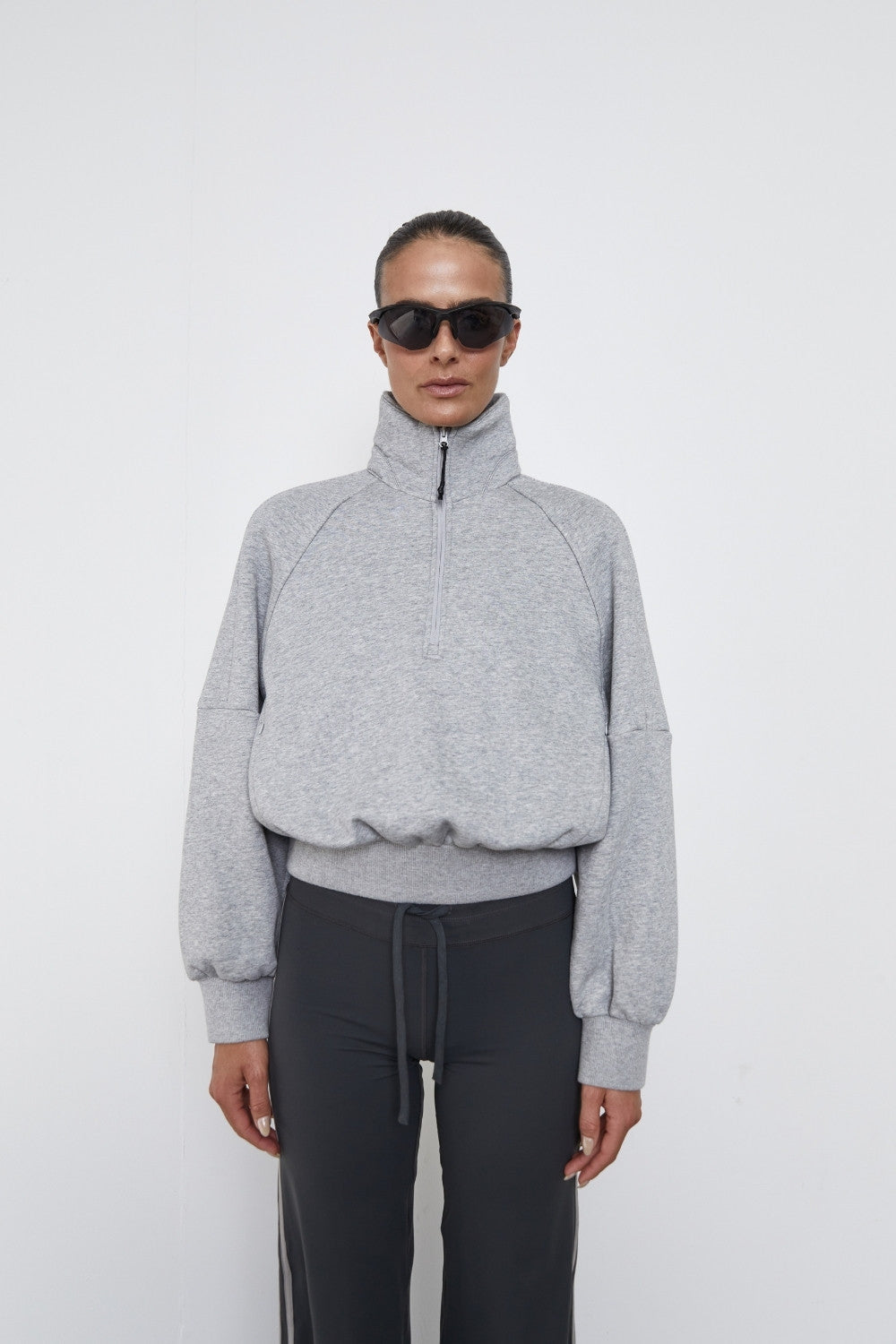 Quarter Zip Fleece Sweater - Grey Marle