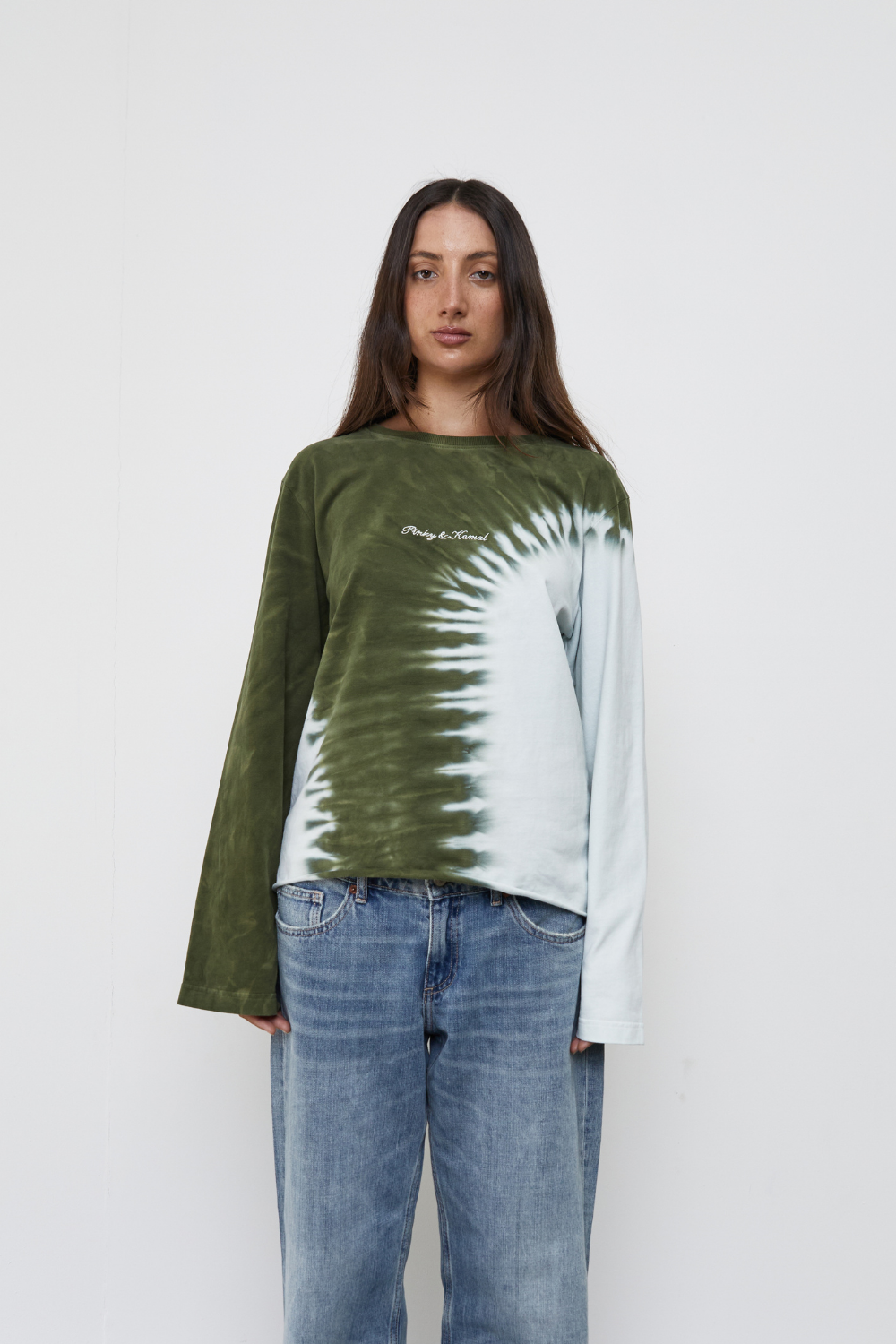 Tie Dye Long Sleeve Top - Green and Blue