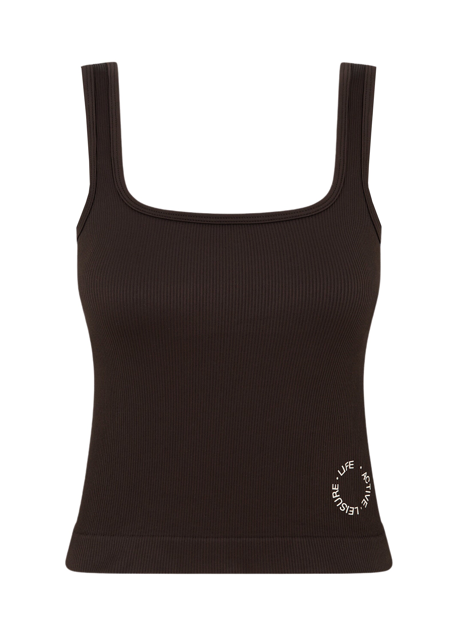 Fine Ribbed Scoop Neck Tank - Dark Brown