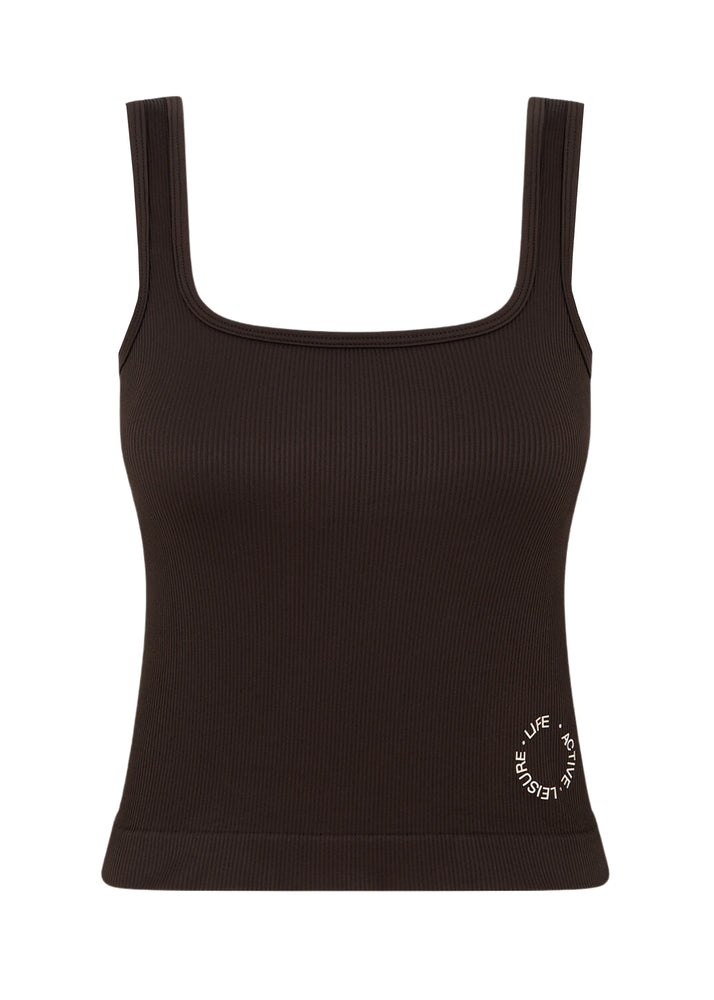 
                  
                    Load image into Gallery viewer, Fine Ribbed Scoop Neck Tank - Dark Brown
                  
                