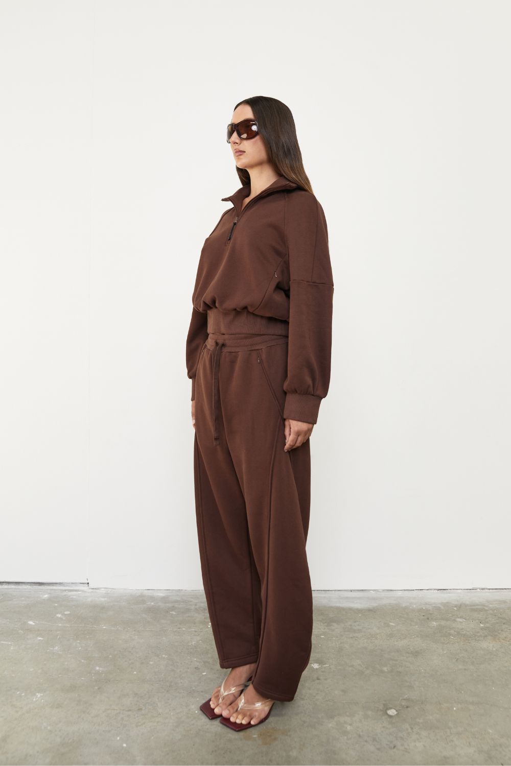 Quarter Zip Fleece Sweater - Dark Chocolate