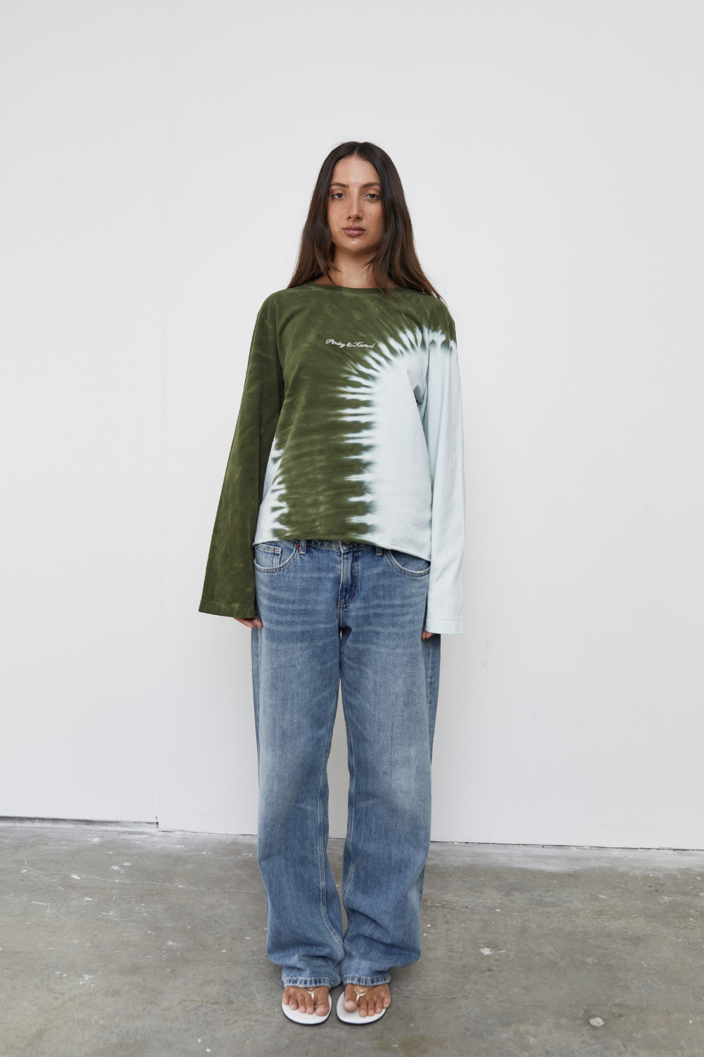 Tie Dye Long Sleeve Top - Green and Blue