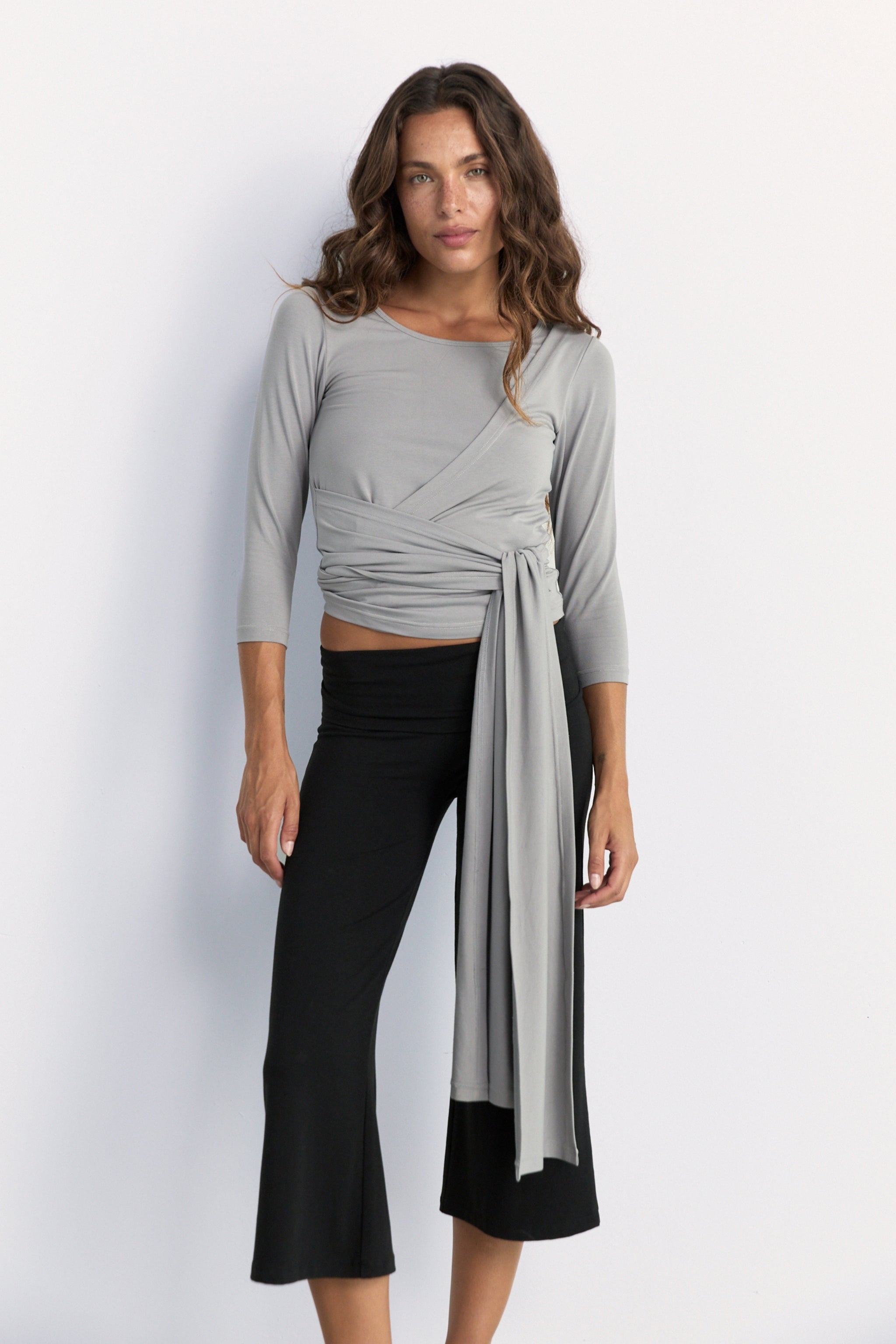 Belted Wrap Around Top - Pebble Grey