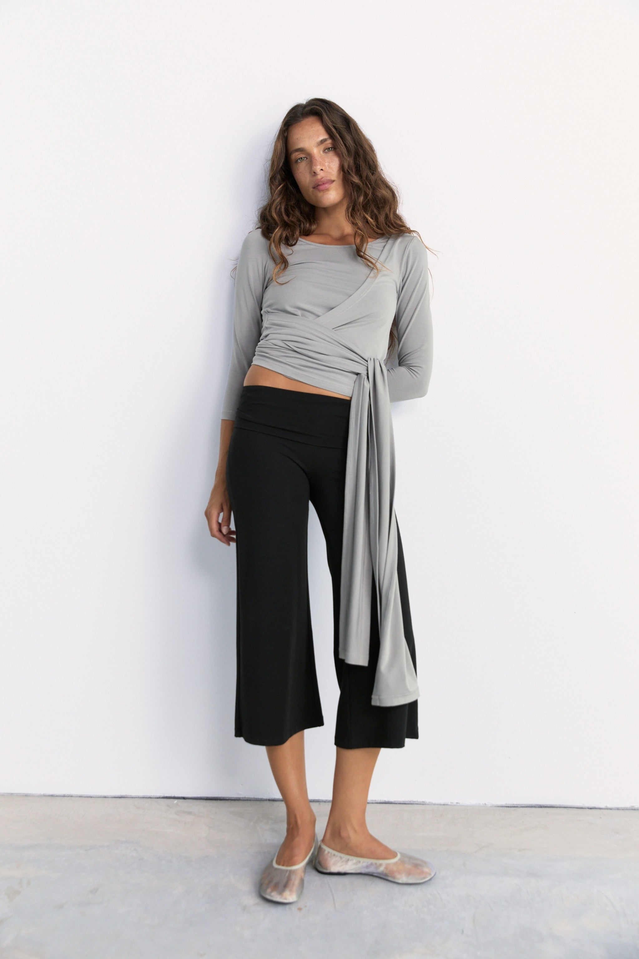 Belted Wrap Around Top - Pebble Grey