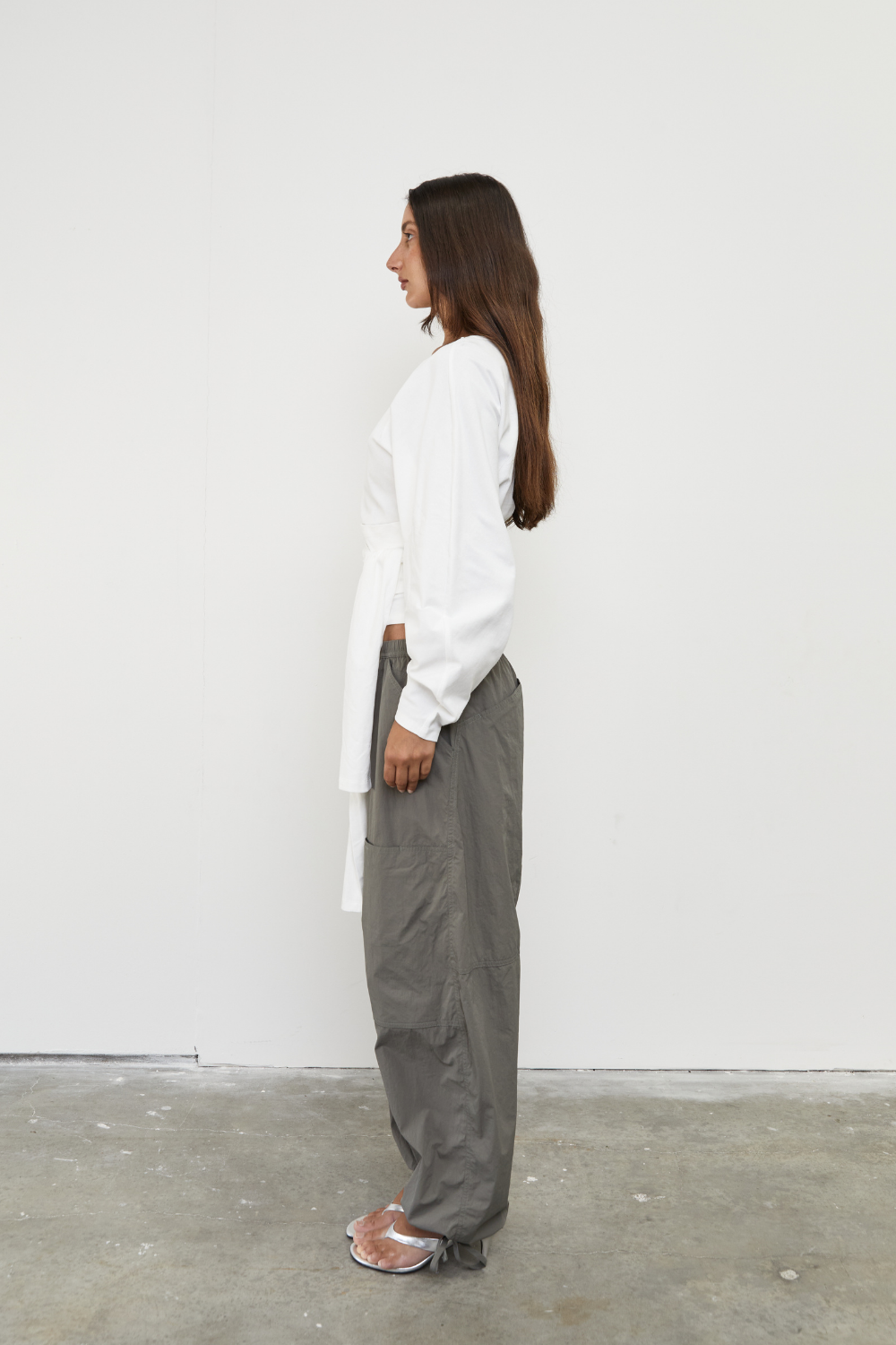 Waist Wrap Long Sleeve Top - White