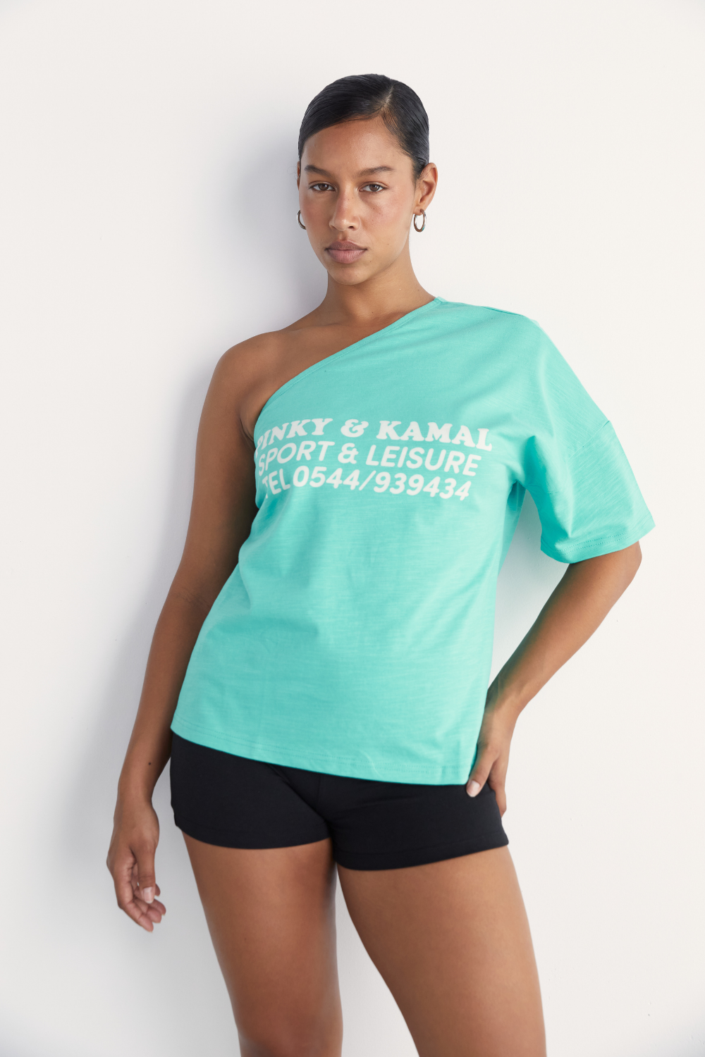 One Shoulder T-Shirt - Aqua