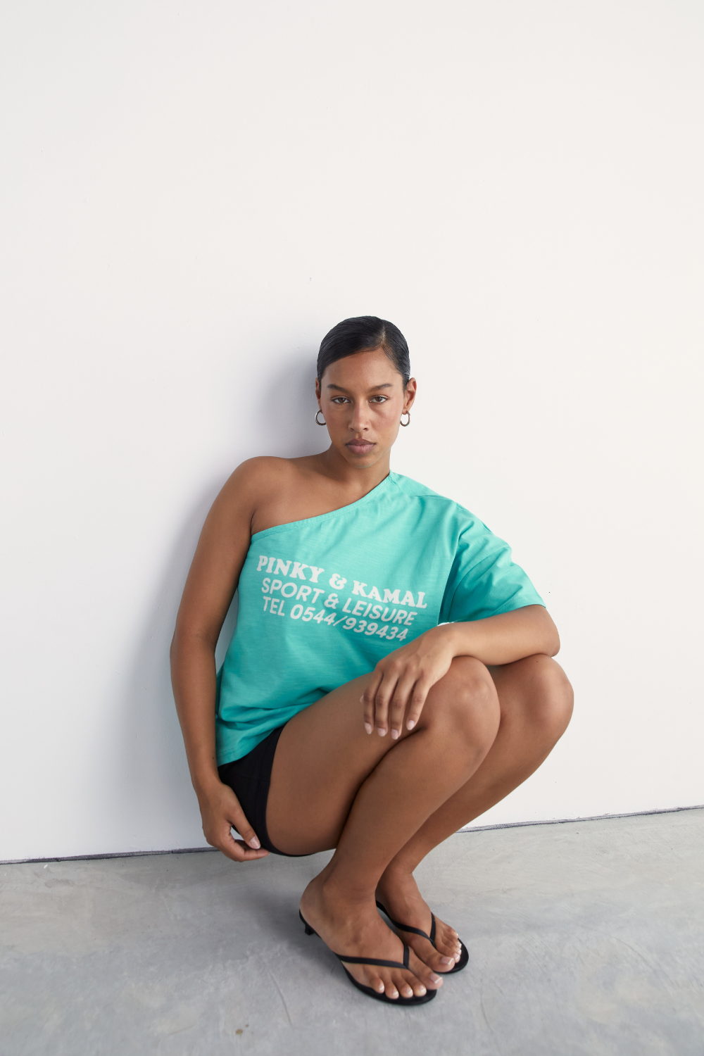One Shoulder T-Shirt - Aqua