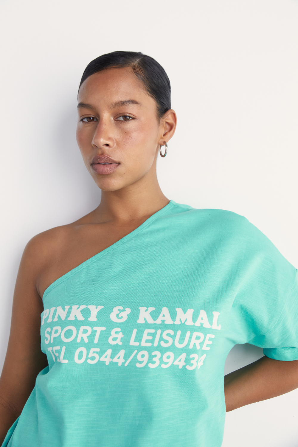 One Shoulder T-Shirt - Aqua