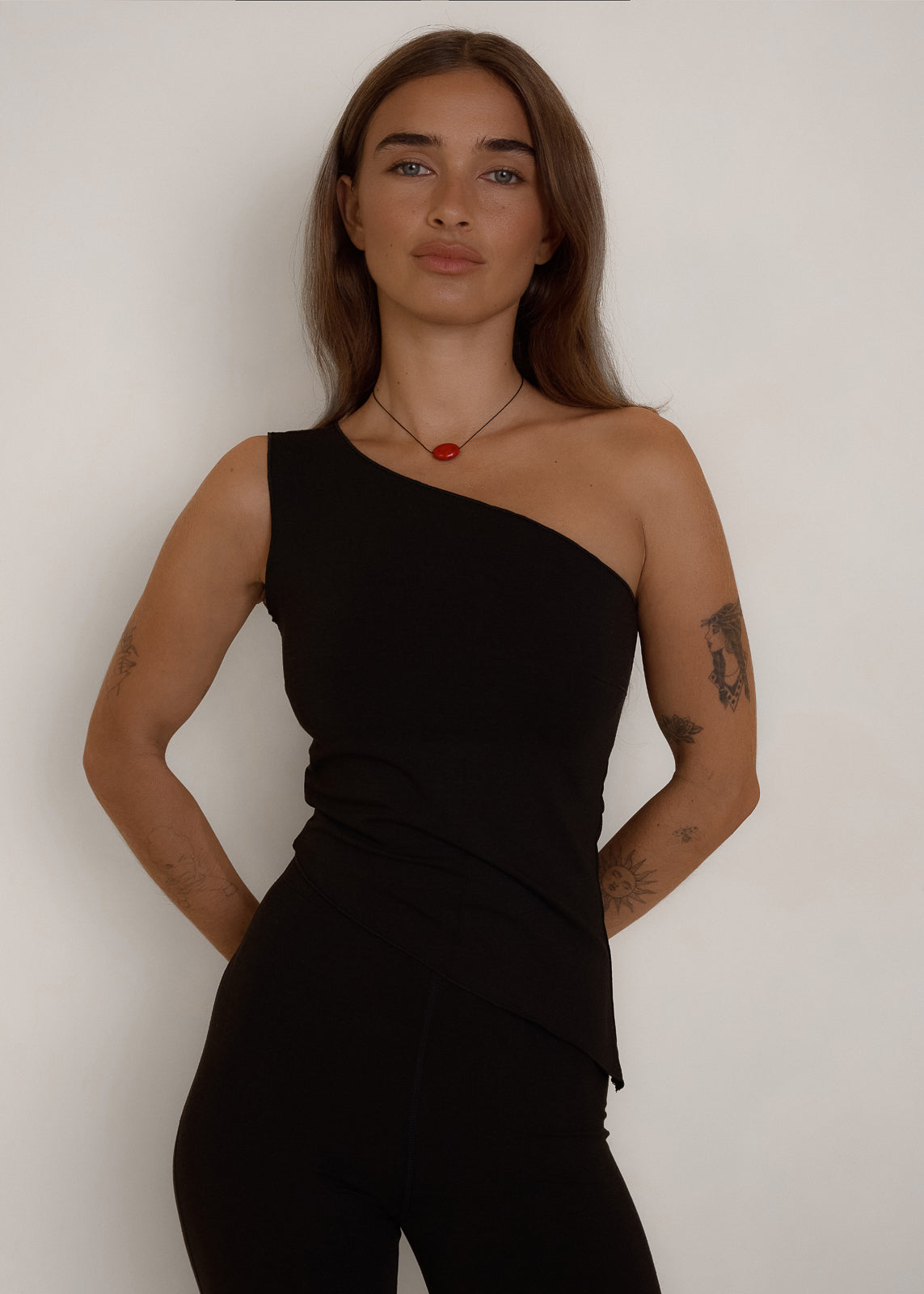 One Shoulder Asym Hem Tank - Black - Organic Cotton/Bamboo