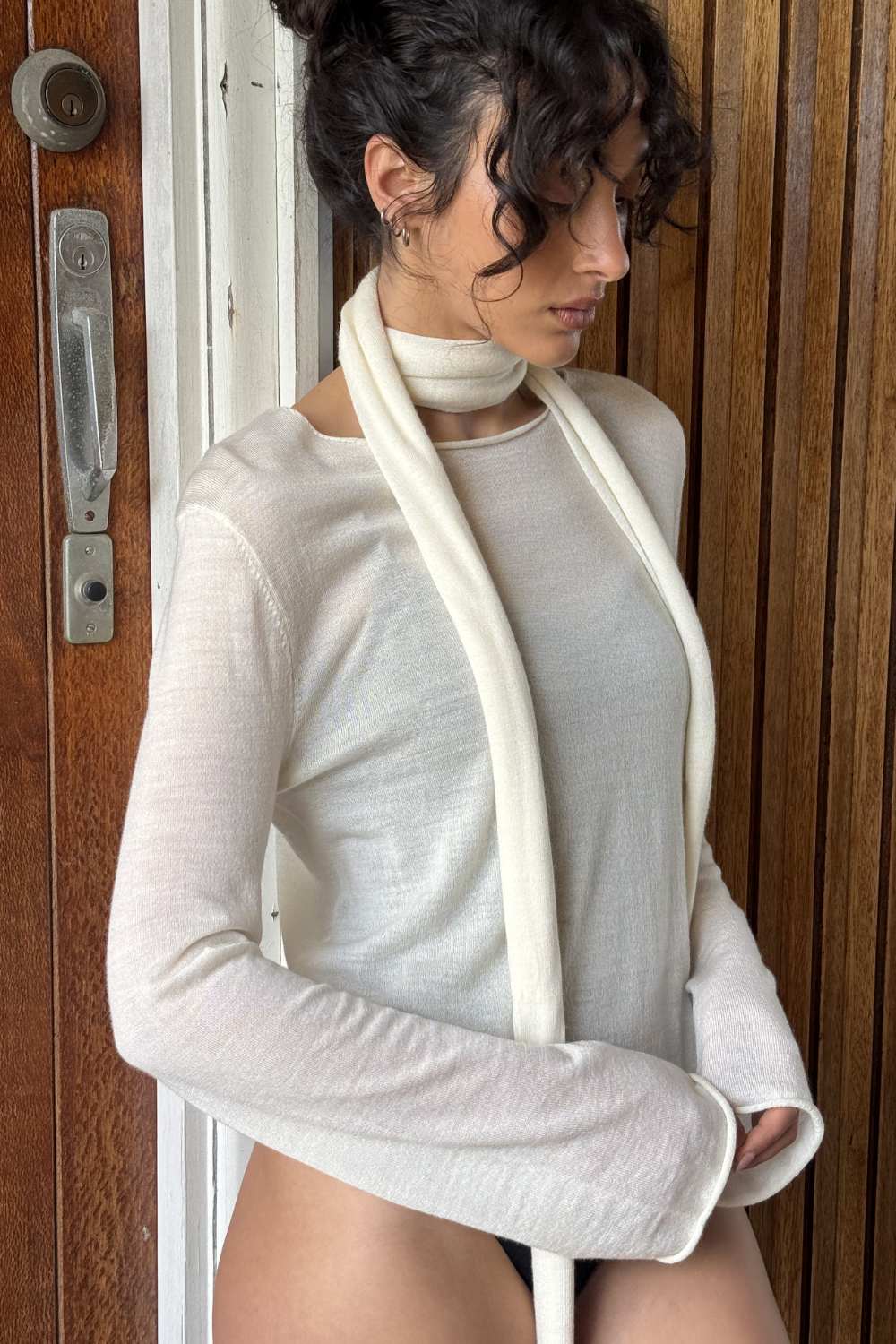 Light Weight Knit and Scarf - Cream