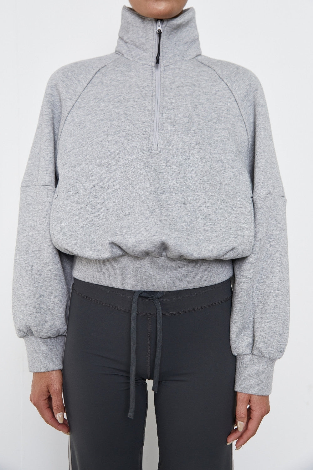 Quarter Zip Fleece Sweater - Grey Marle