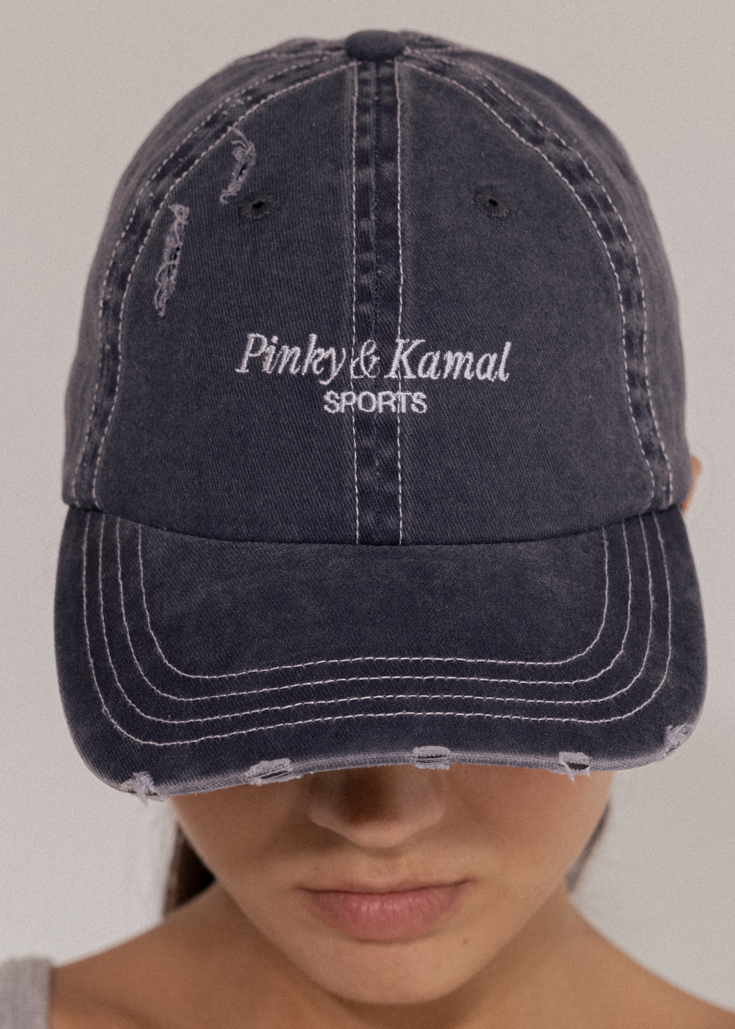 Pinky & Kamal Signature Distressed Cap - Stonewash Denim