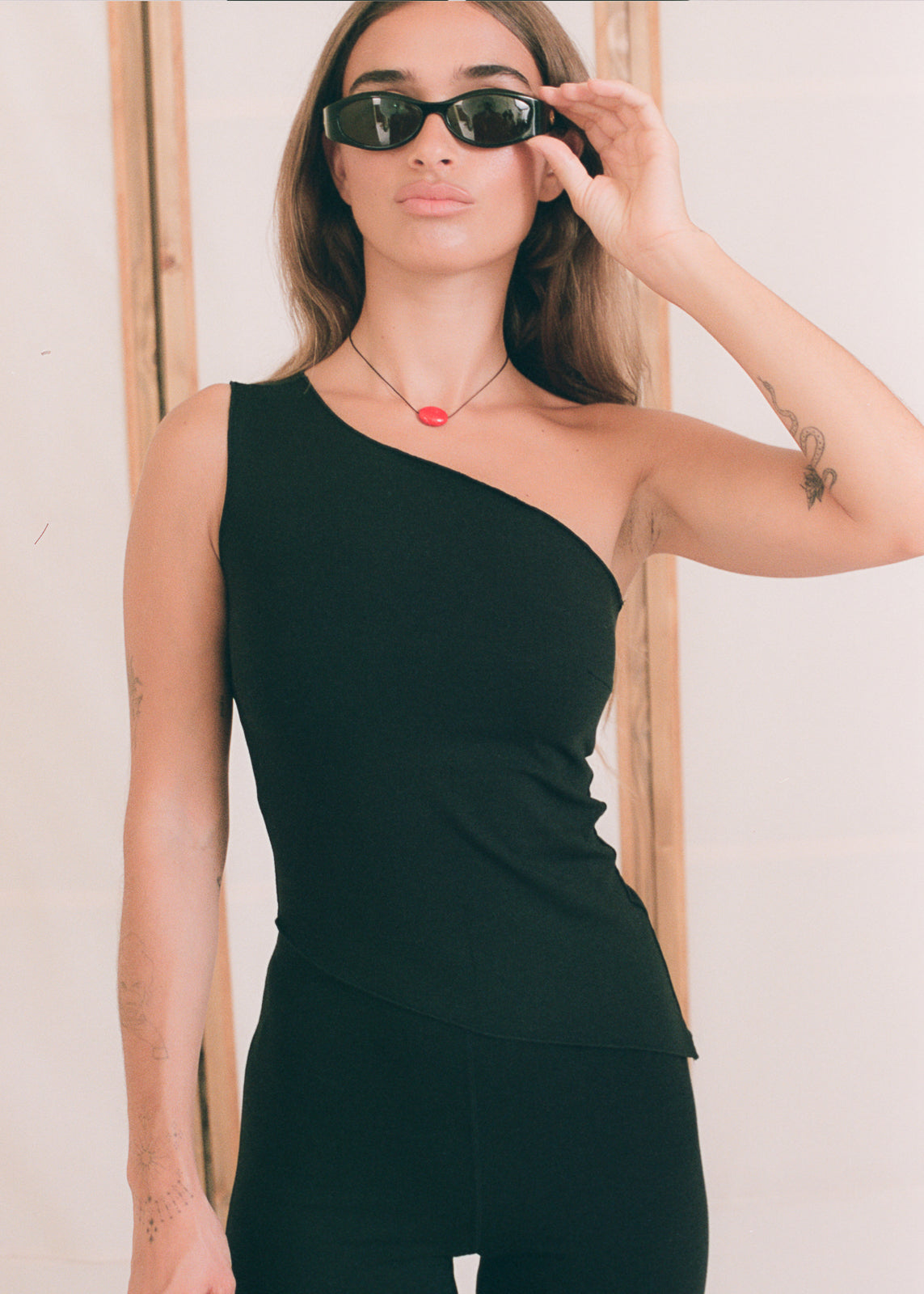 One Shoulder Asym Hem Tank - Black - Organic Cotton/Bamboo