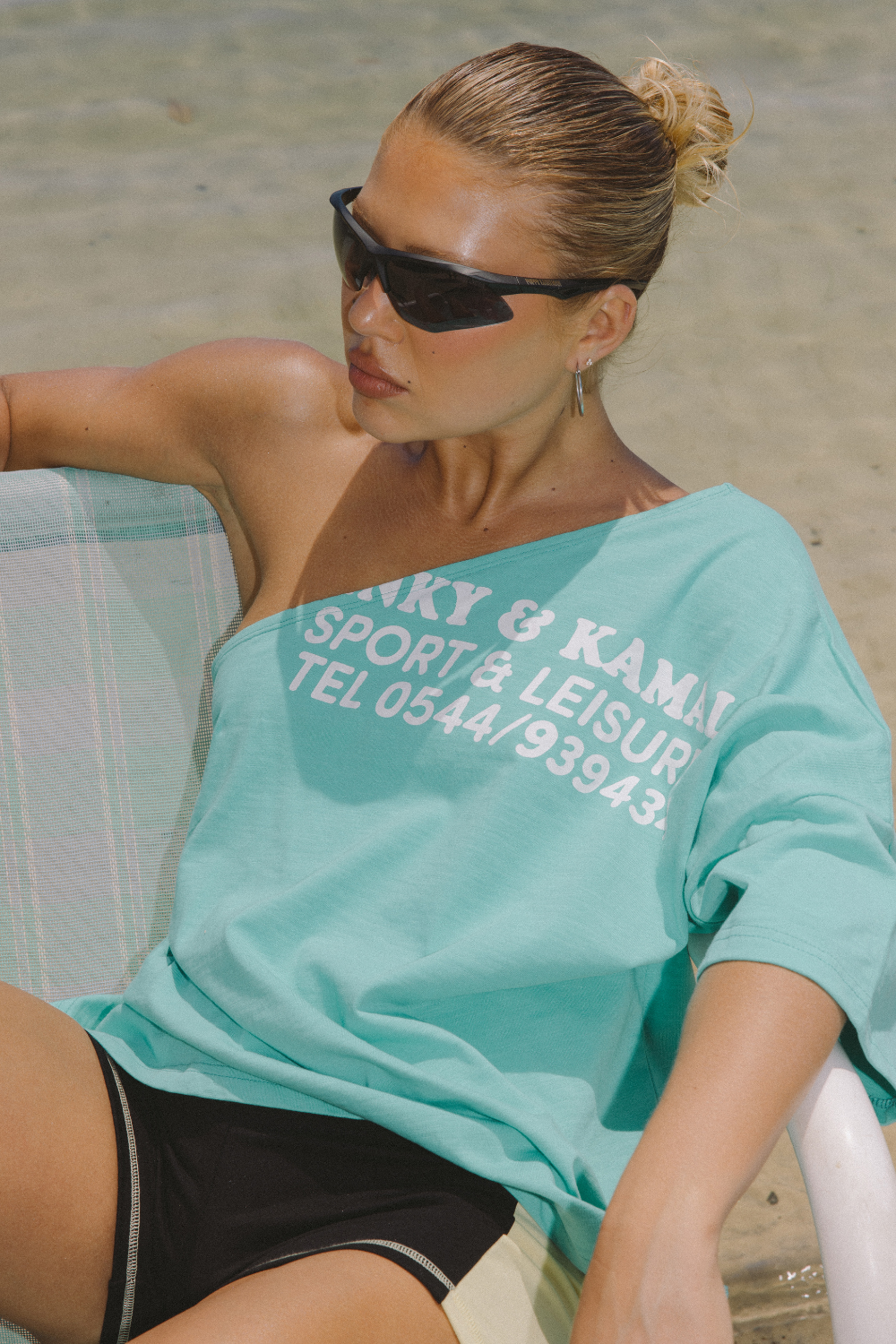 One Shoulder T-Shirt - Aqua