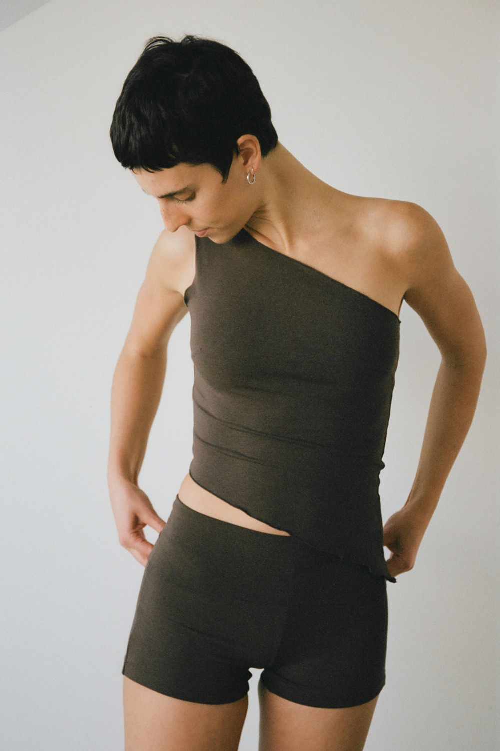 The Fold Over Mini Short - Dark Brown - Organic Cotton/Bamboo