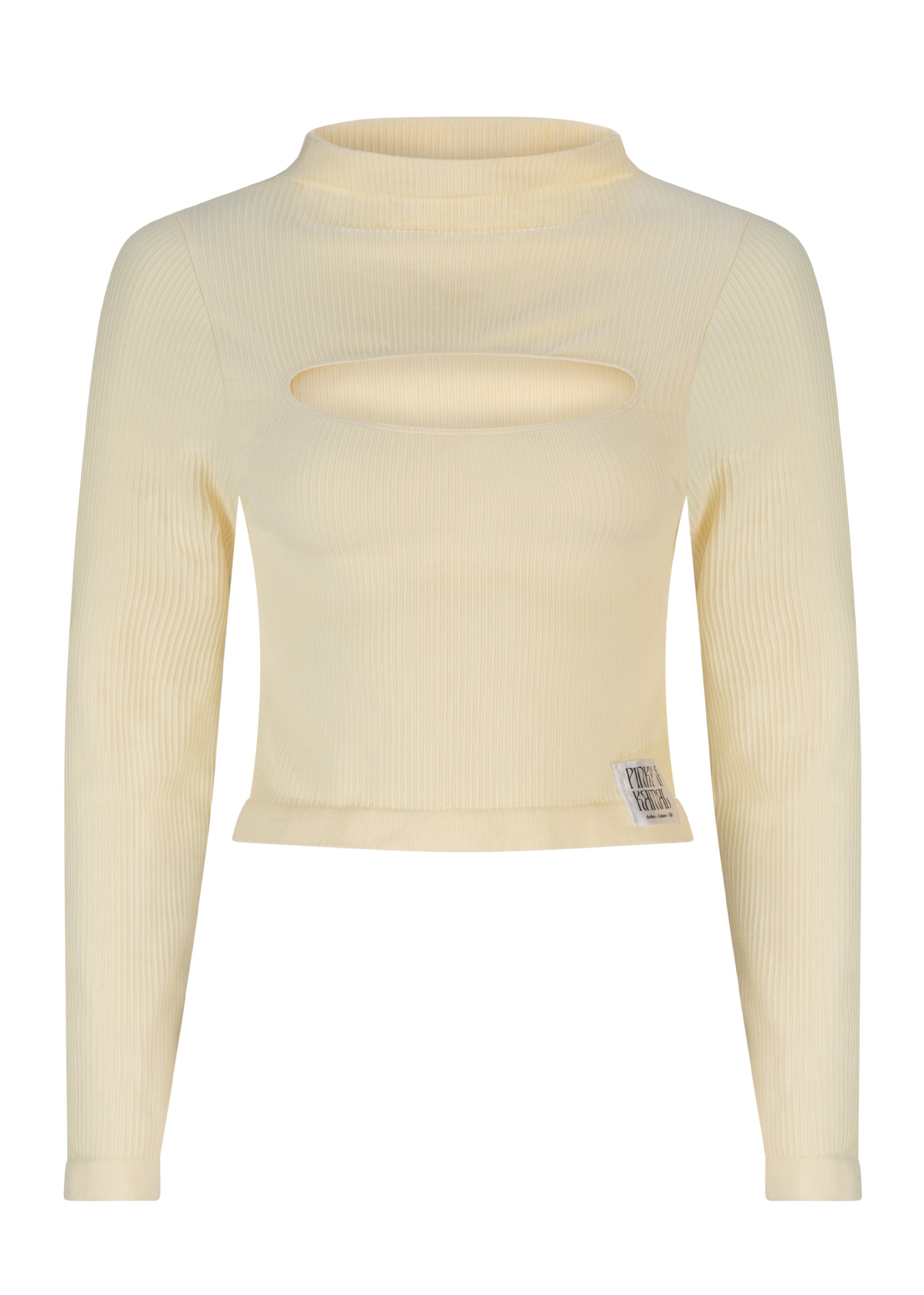 Active Tops - Long Sleeve Cut Out Top - Cream Rib