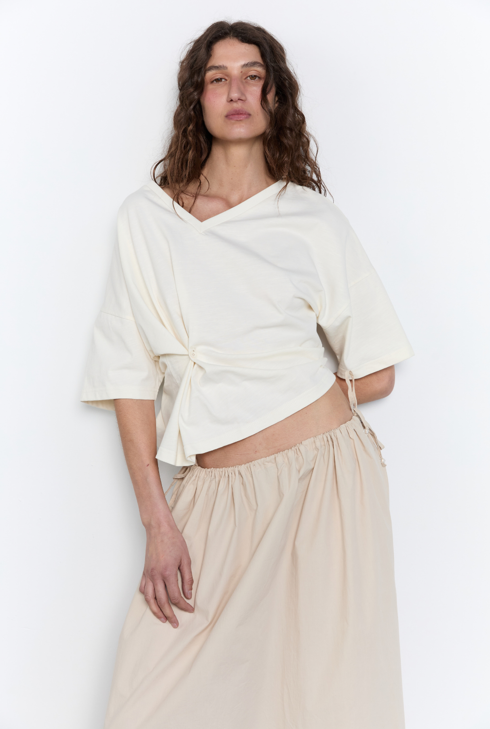 Button Wrap T Shirt - White