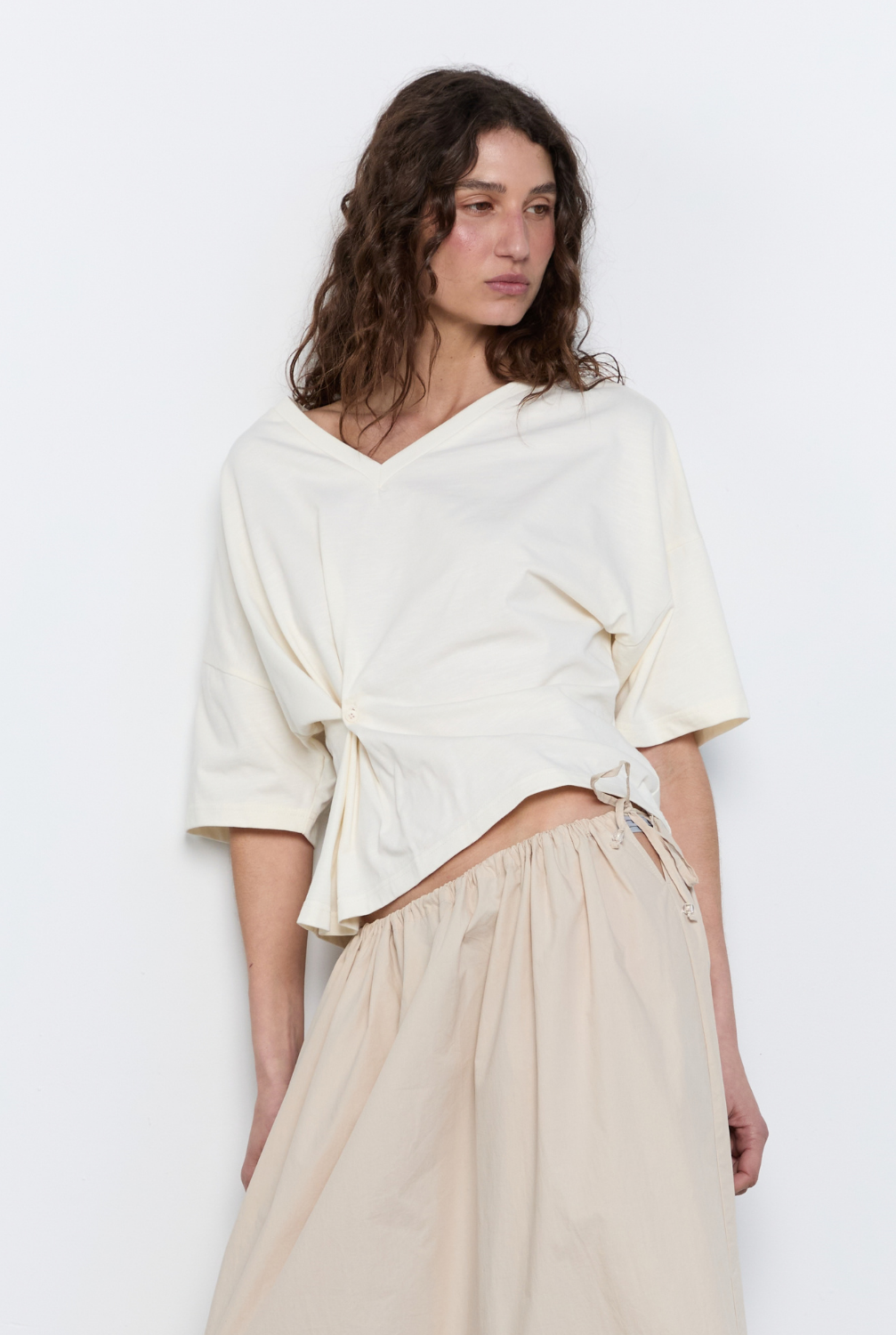 Button Wrap T Shirt - White