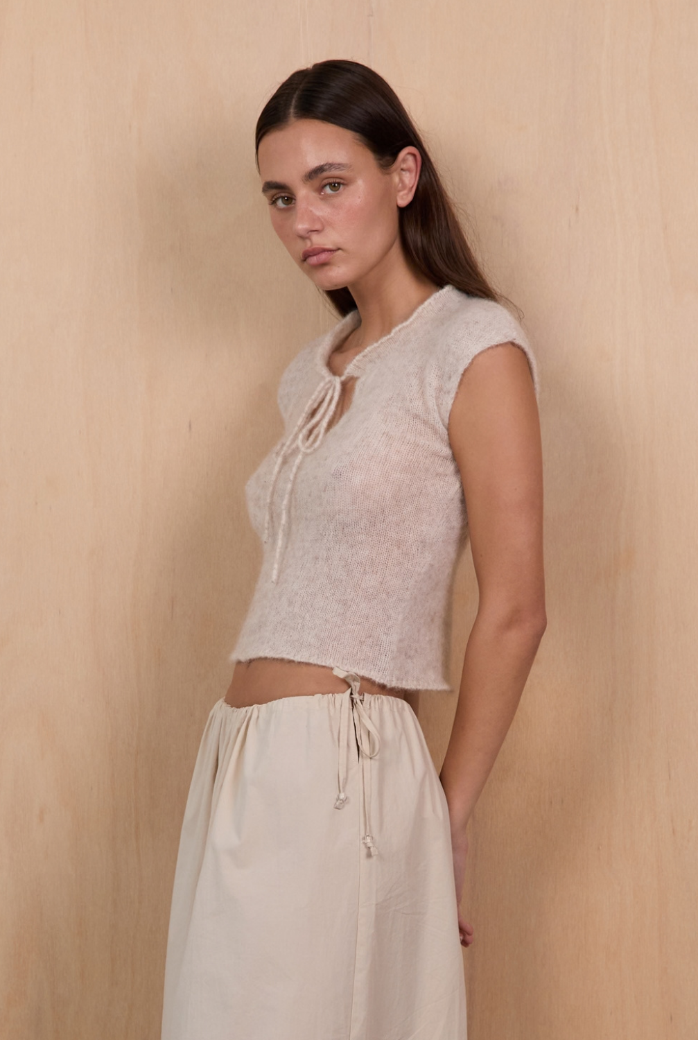 Tie Knit Tee - Beige Marle