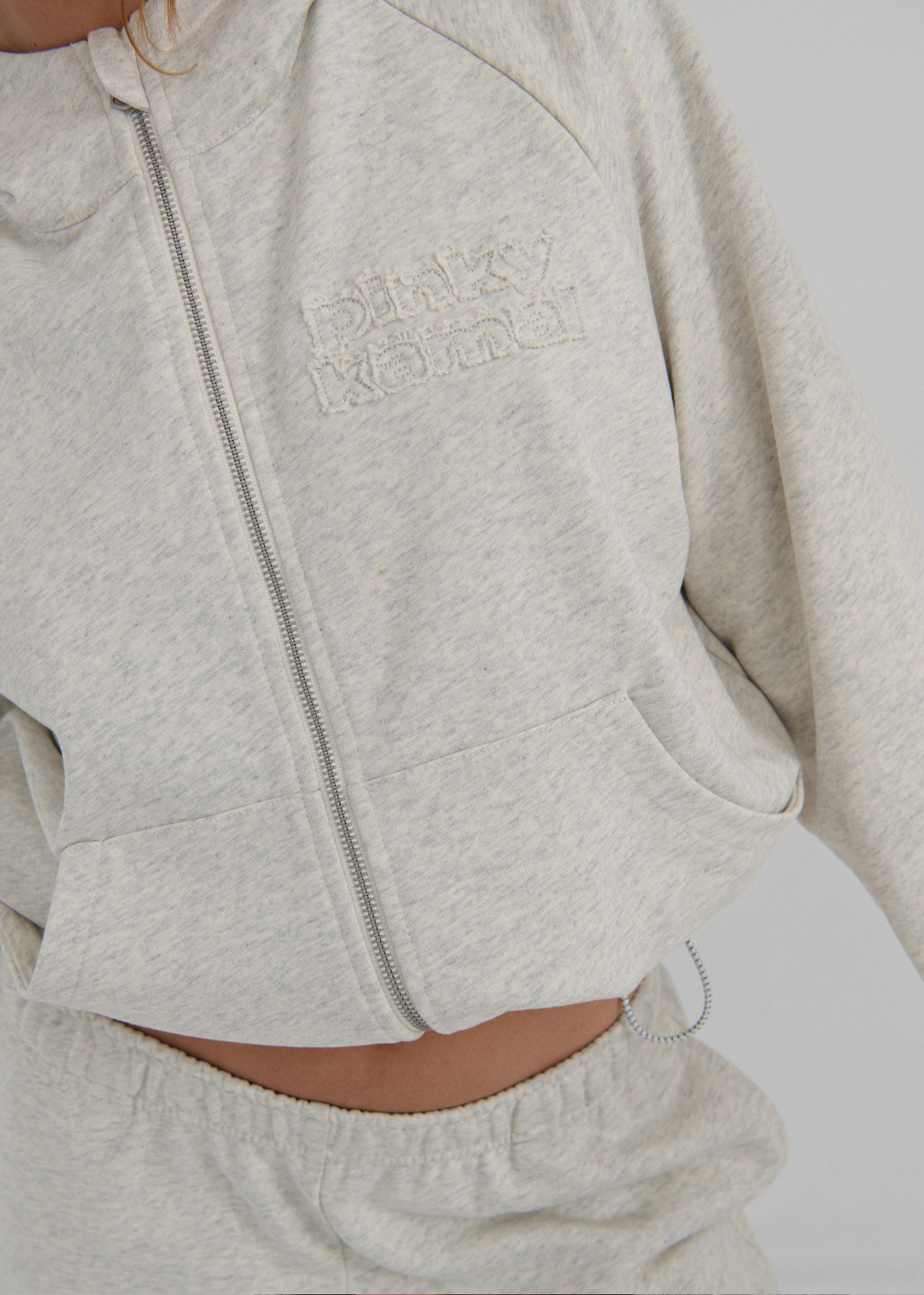 Cropped Zipper Hoodie - Grey Marle