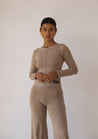 Lounge Top - Inside Out Long Sleeve Top - Taupe