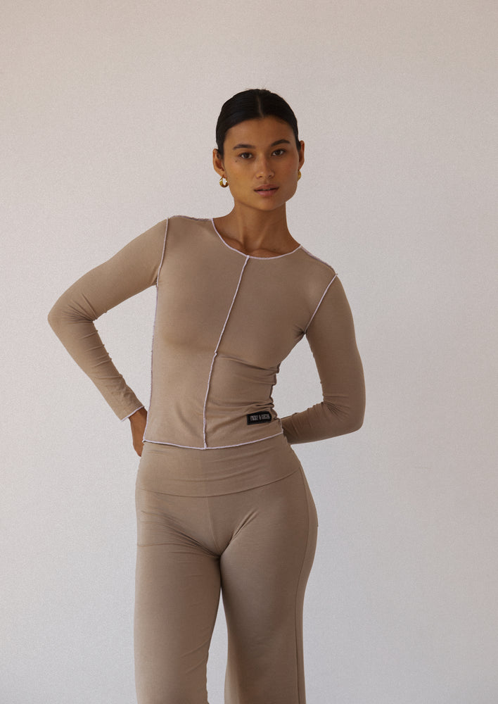 Lounge Top - Inside Out Long Sleeve Top - Taupe