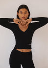 Lounge Top - Long Sleeve Mock Wrap Top - Black