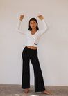 Lounge Top - Long Sleeve Mock Wrap Top - White