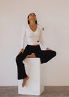 Lounge Top - Long Sleeve Mock Wrap Top - White