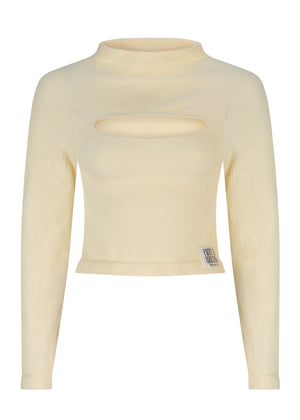 
                  
                    Load image into Gallery viewer, Active Tops - Long Sleeve Cut Out Top - Cream Rib
                  
                