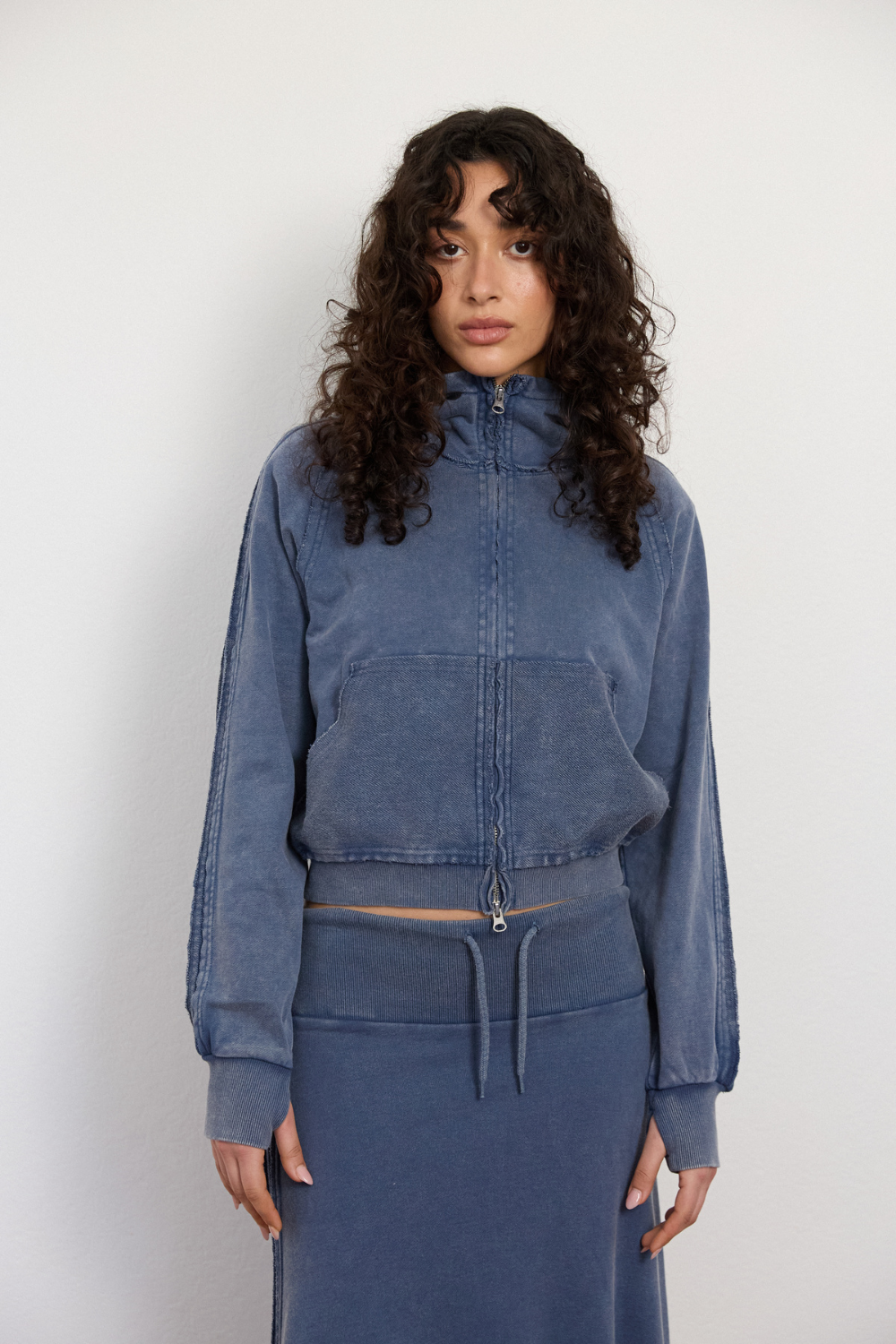 Zip Up Hoodie - Sky Acid Wash