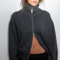 Fold Down Zipper Knit - Dark Grey
