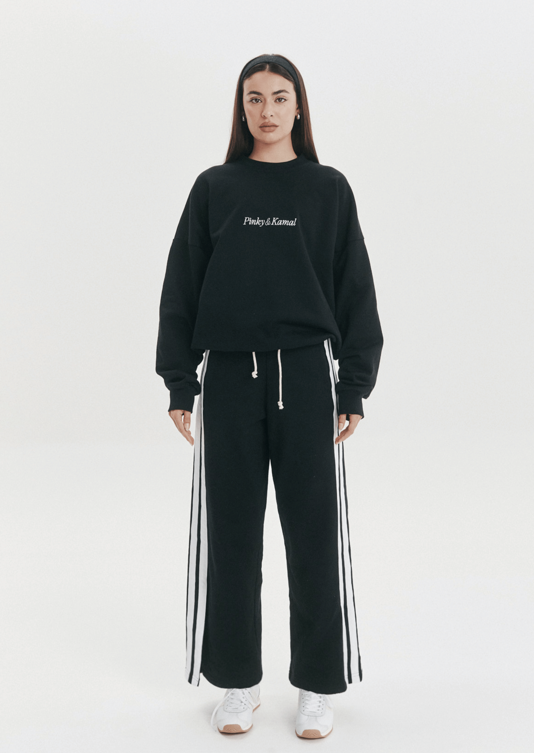 Wide Leg Trackpant- Black/White Stripe