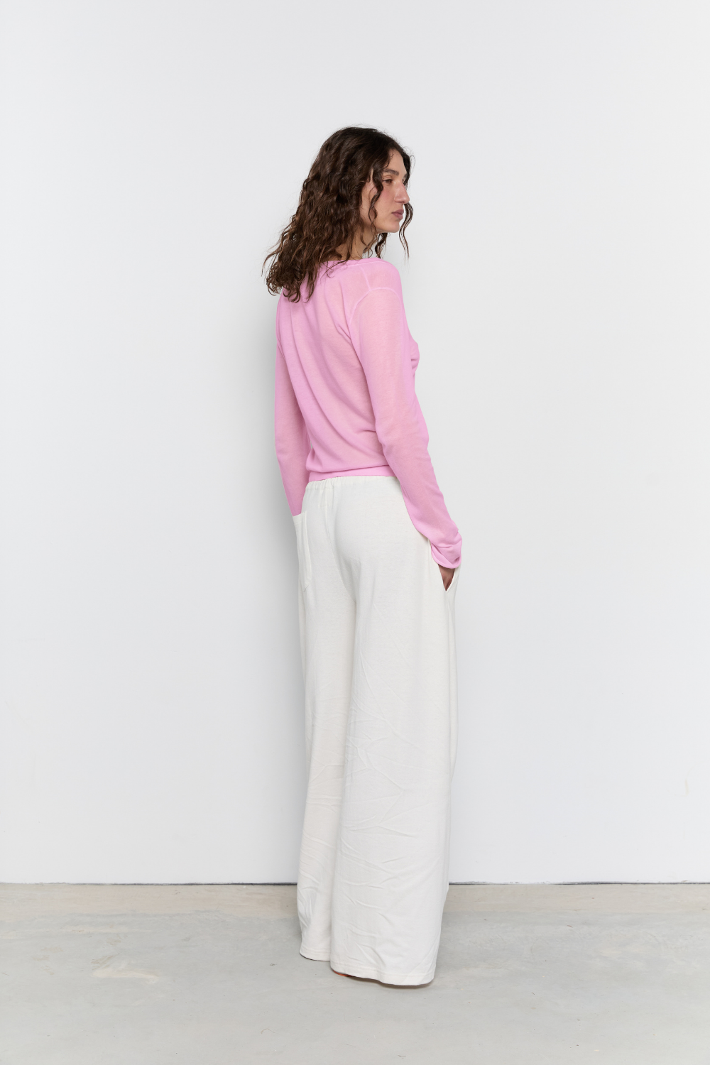 Knit Long Sleeve V Neck Jersey - Candy Pink