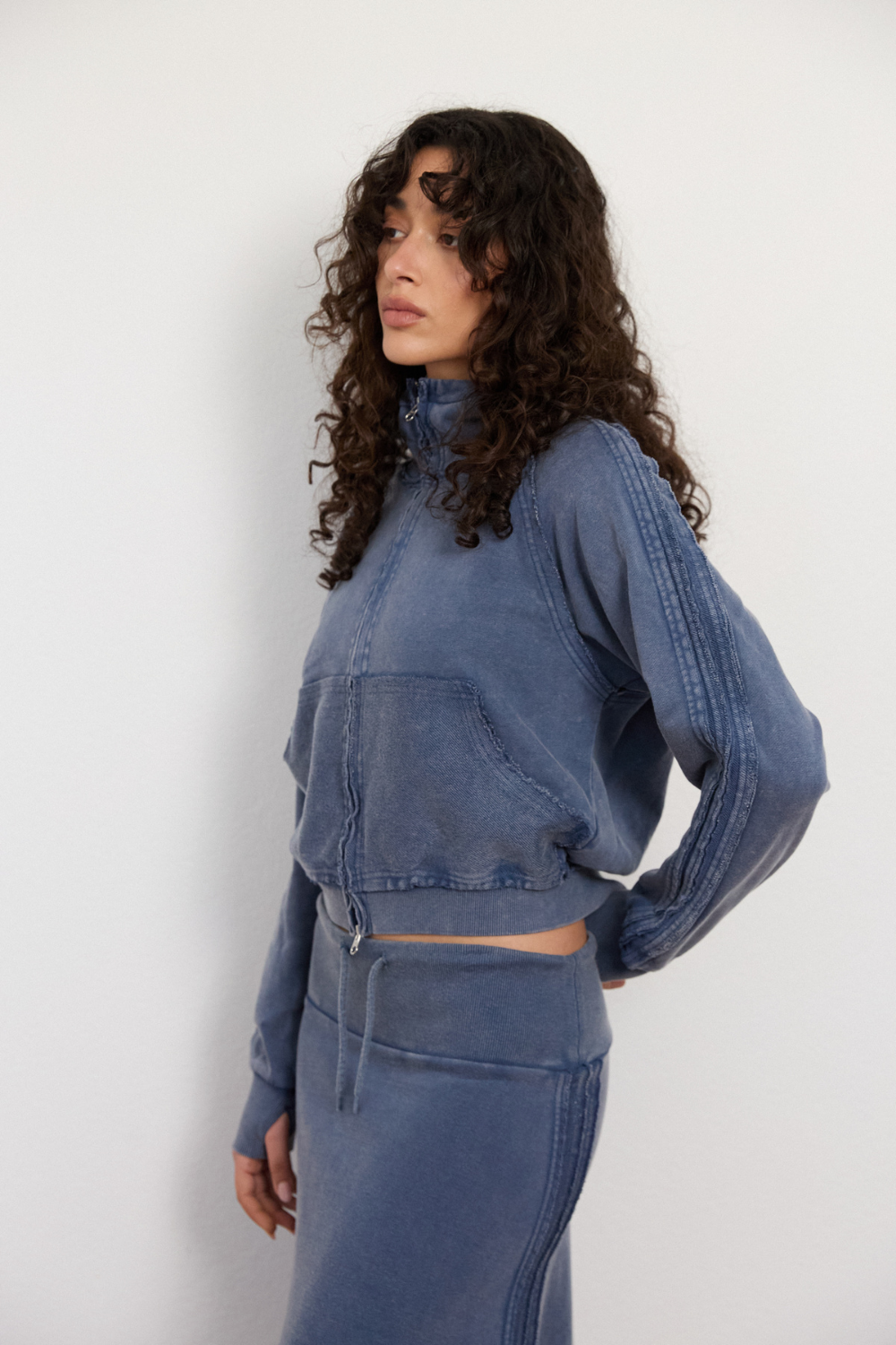Zip Up Hoodie - Sky Acid Wash