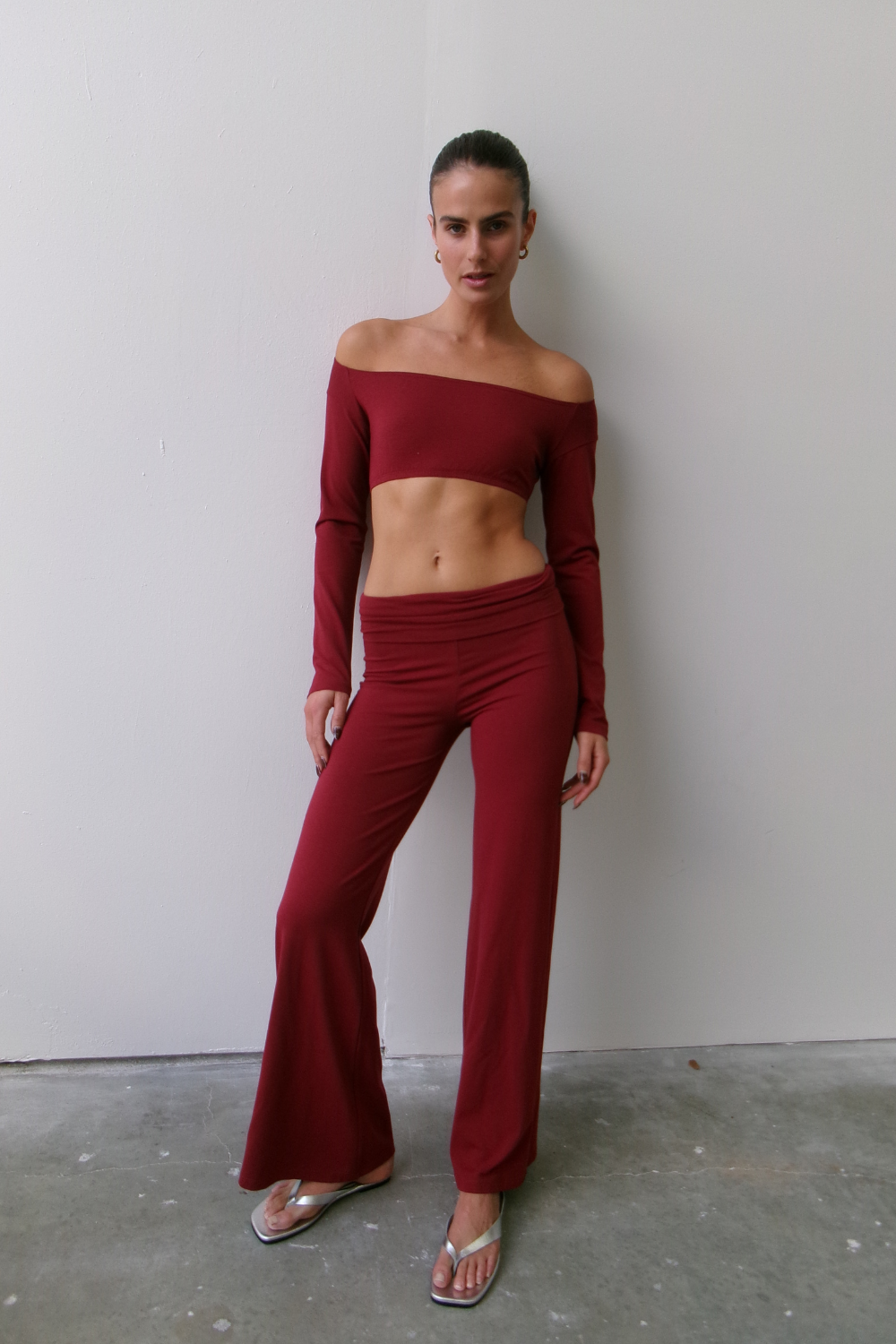 Long Sleeve Crop - Cherry - Organic Cotton/Bamboo