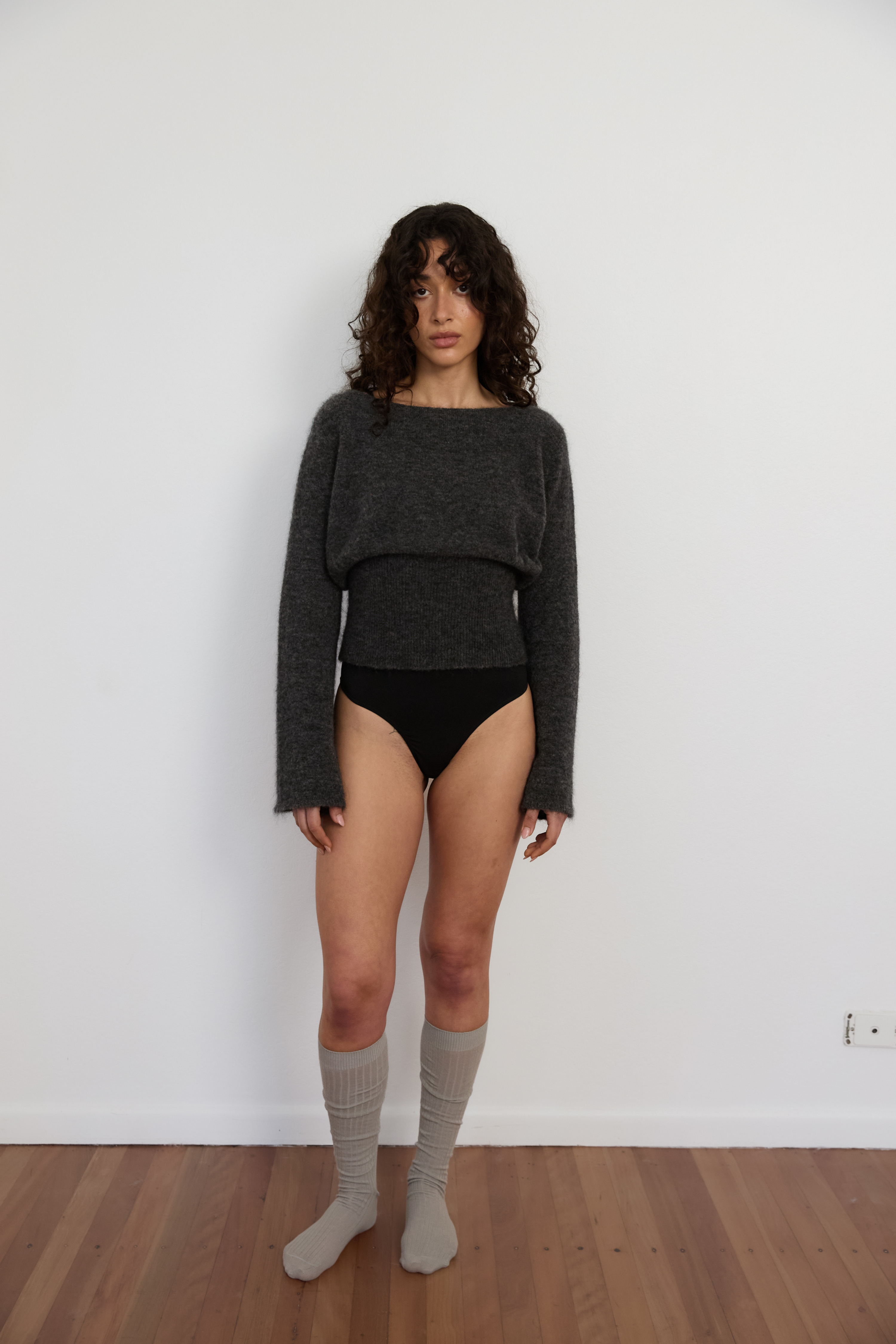Mohair Ribbed Waist Knit - Slate Marle