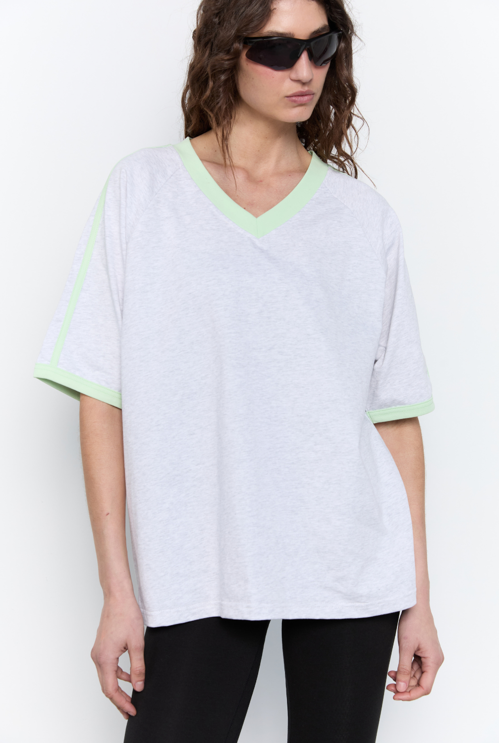 Jersey T Shirt - Grey Marle with Soft Mint