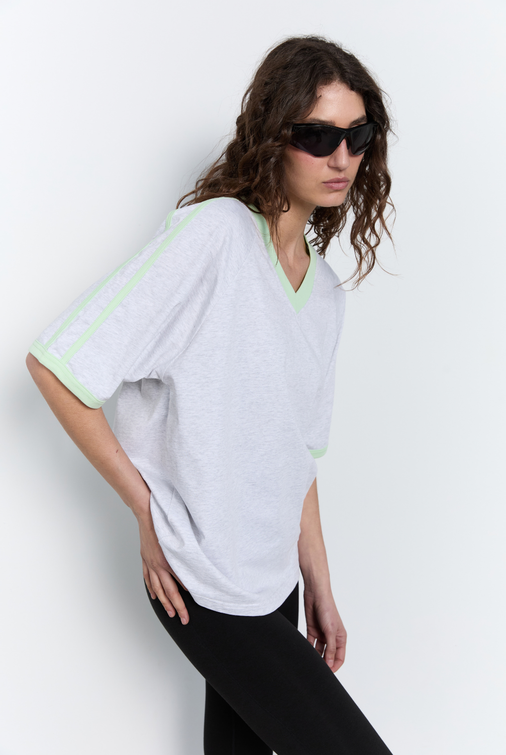 Jersey T Shirt - Grey Marle with Soft Mint
