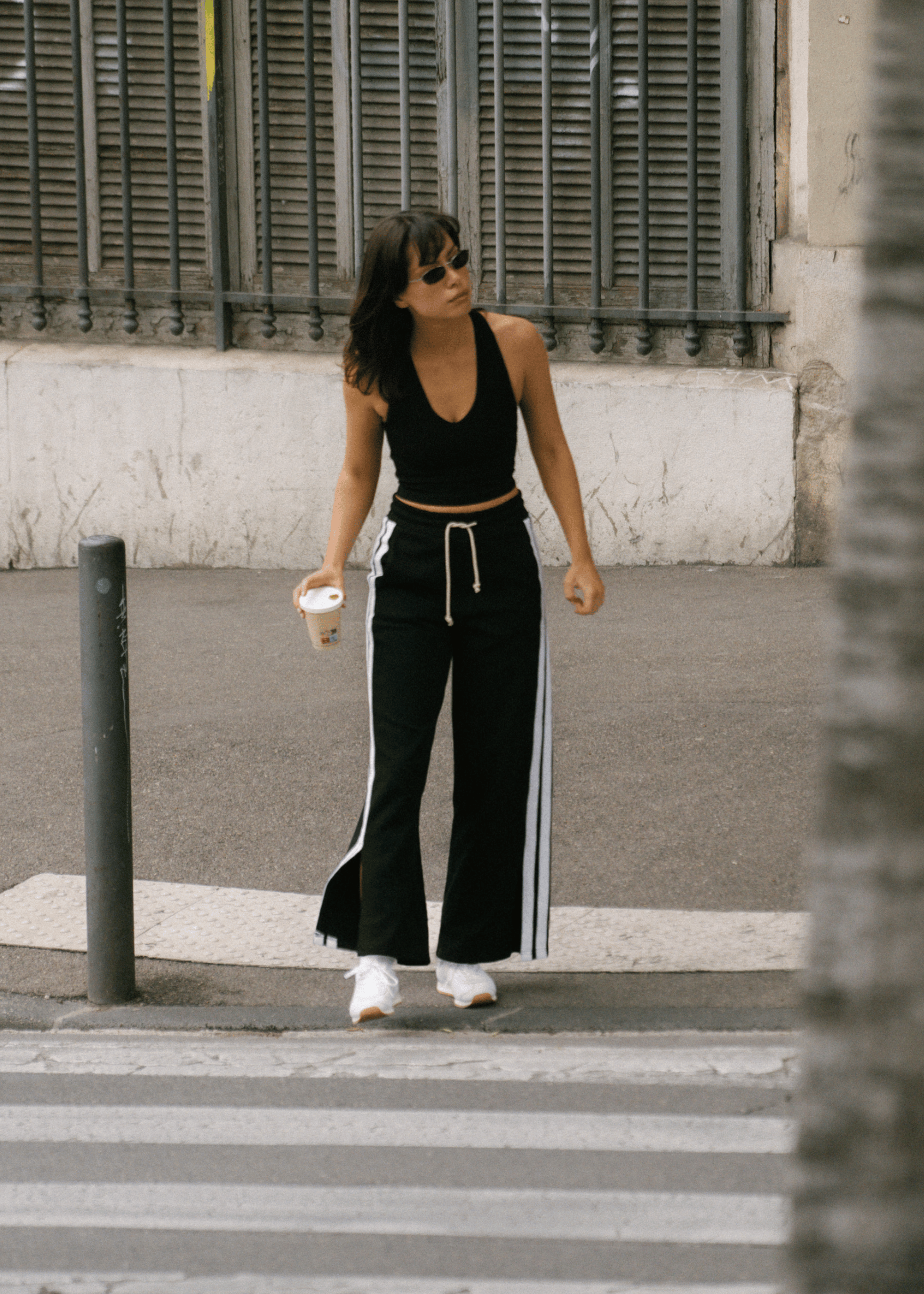 Wide Leg Trackpant- Black/White Stripe