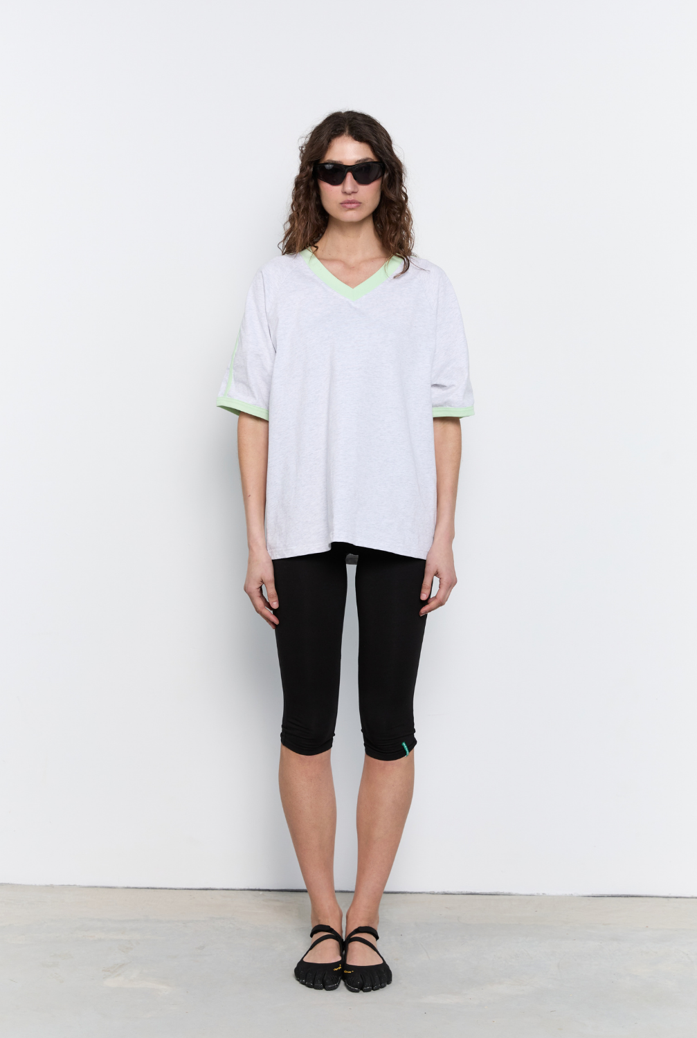 Jersey T Shirt - Grey Marle with Soft Mint