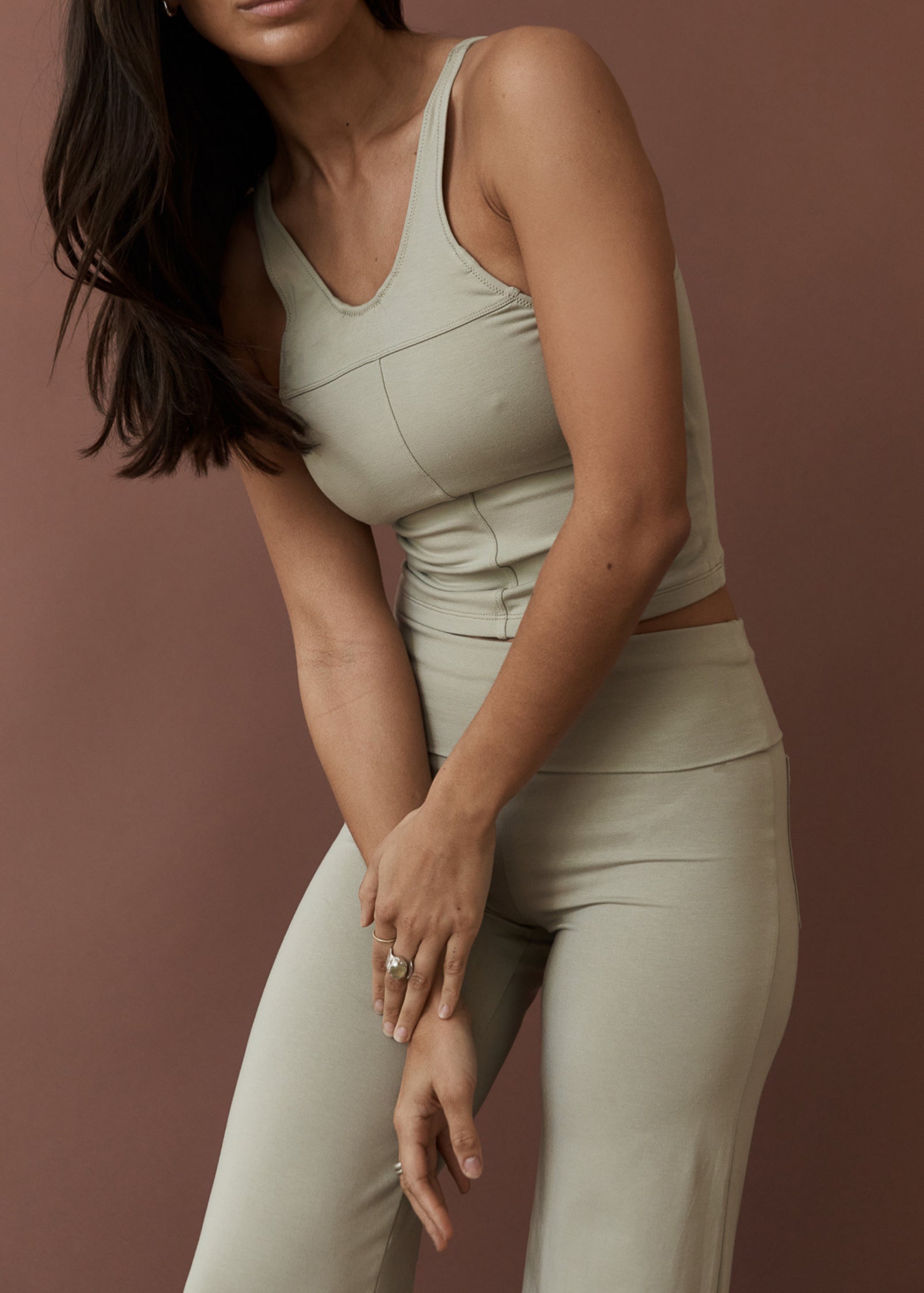 Yoga Tops - High Neck Racer - Light Grey