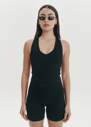 
                  
                    Load image into Gallery viewer, Seamless Tops - V-Neck Cropped Tank - Onyx Black
                  
                