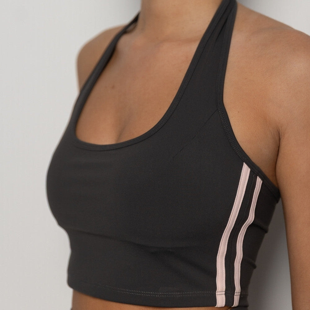 Halter Top - Grey with Pink Stripe
