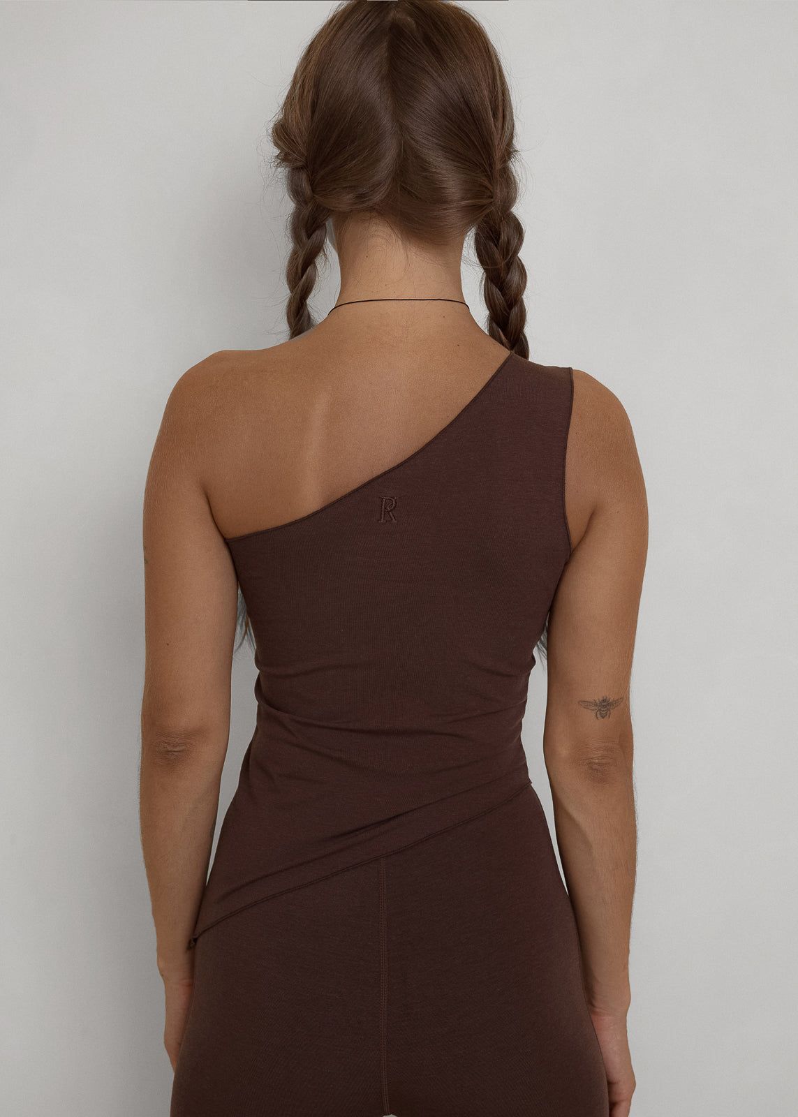 One Shoulder Asym Hem Tank - Dark Brown - Organic Cotton/Bamboo