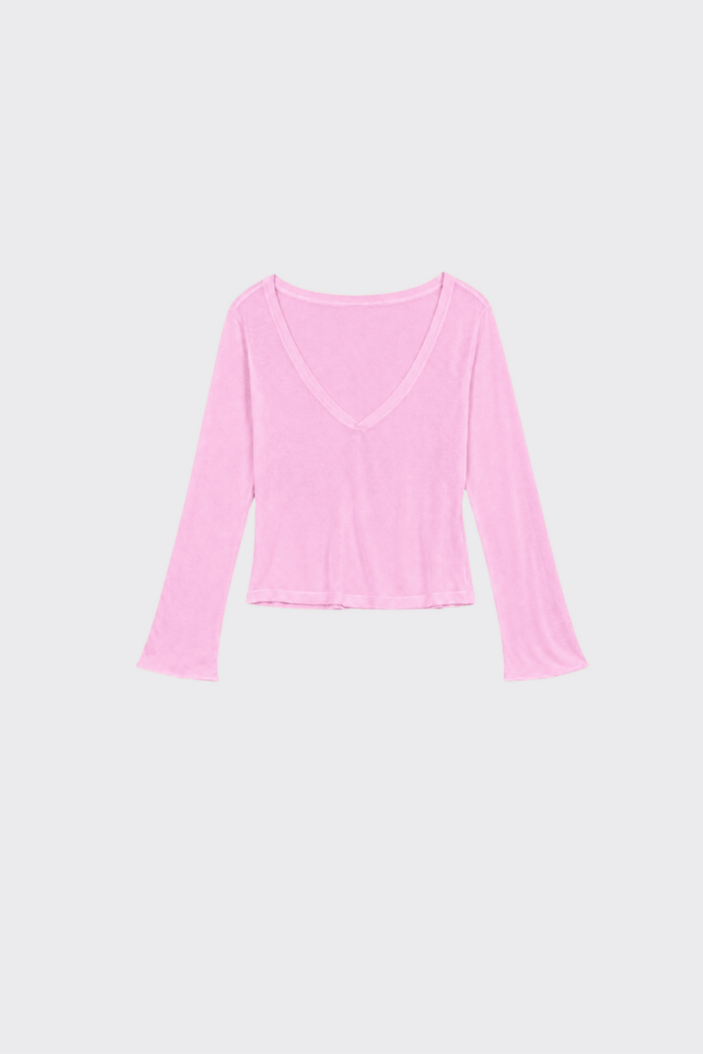 Knit Long Sleeve V Neck Jersey - Candy Pink