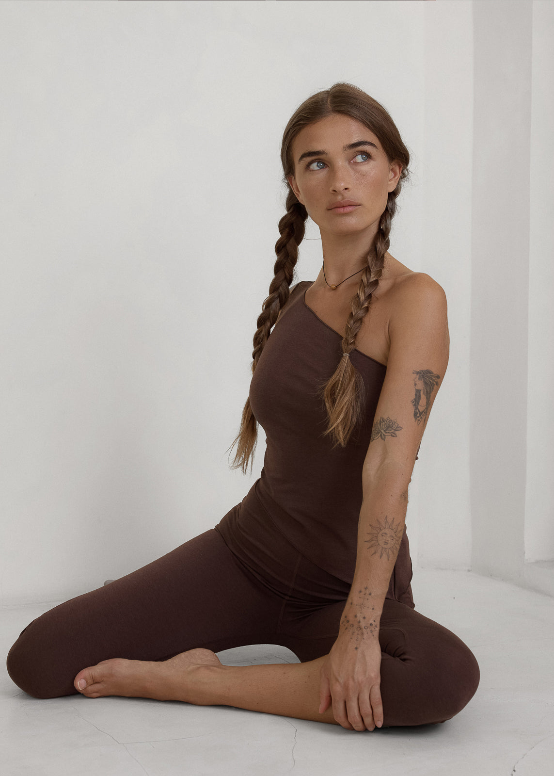 One Shoulder Asym Hem Tank - Dark Brown - Organic Cotton/Bamboo