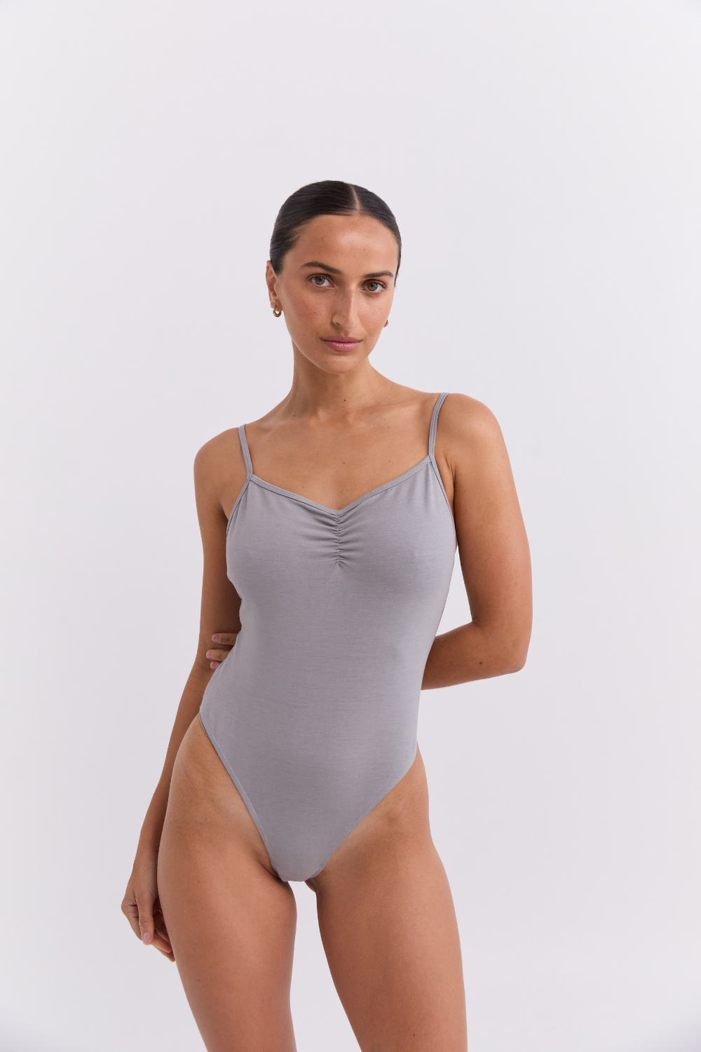 Ruched Leotard  - Pebble Grey