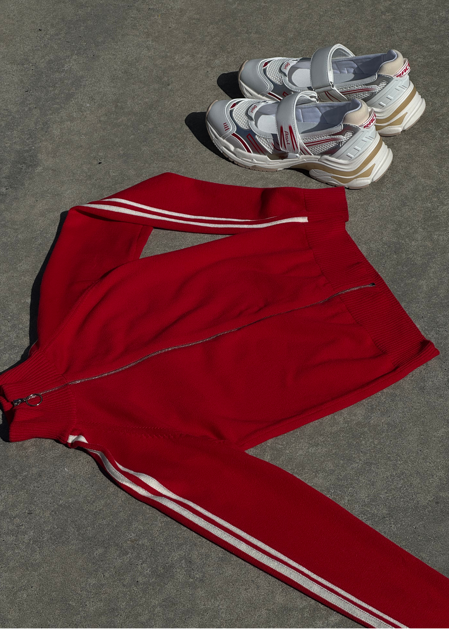 Striped Knit Bomber - Red/White
