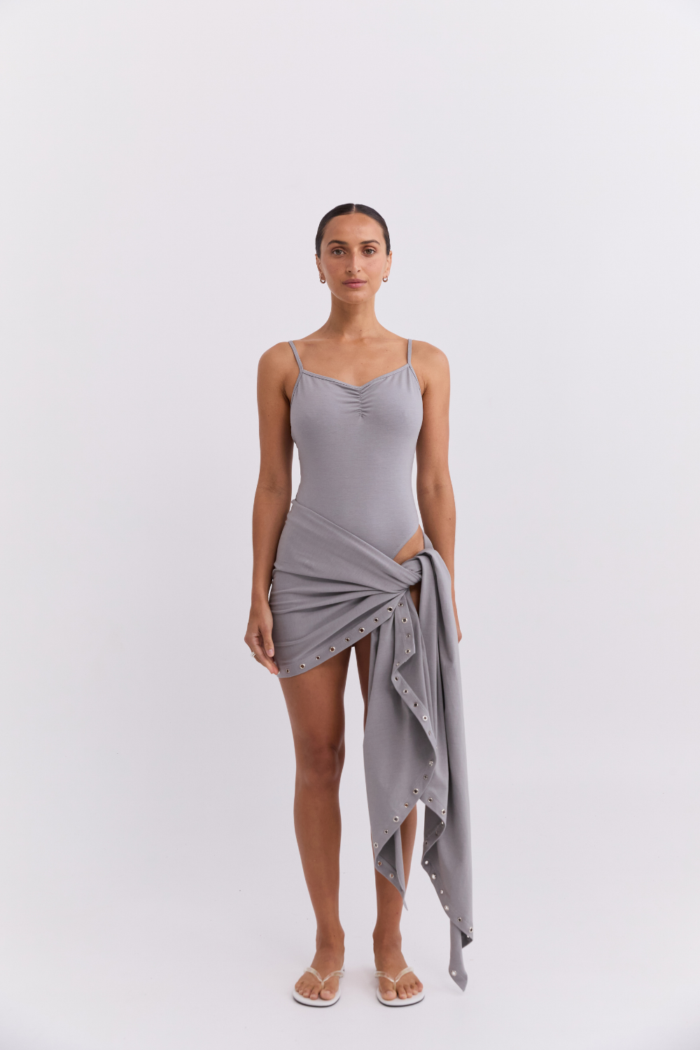 Ruched Leotard  - Pebble Grey